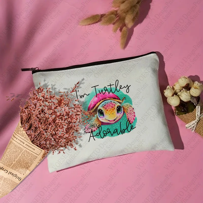 1 PC I am Turtley borsa per il trucco con motivo adorabile, borsa per la conservazione della toilette da viaggio, Organizer per cerniera regalo per feste, custodia per cosmetici per il trucco