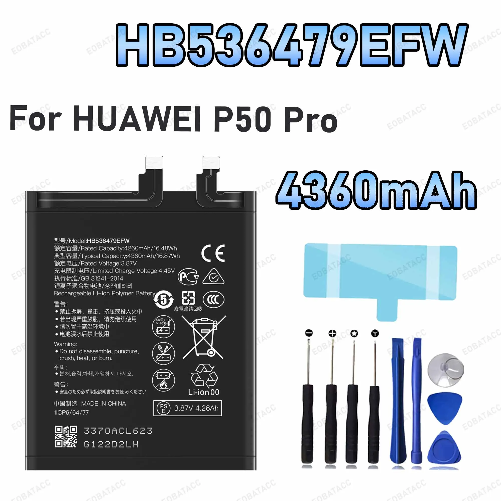 4360mAh HB536479EFW Replacement Battery for Honor P50 Pro battery Repair Tools Kit