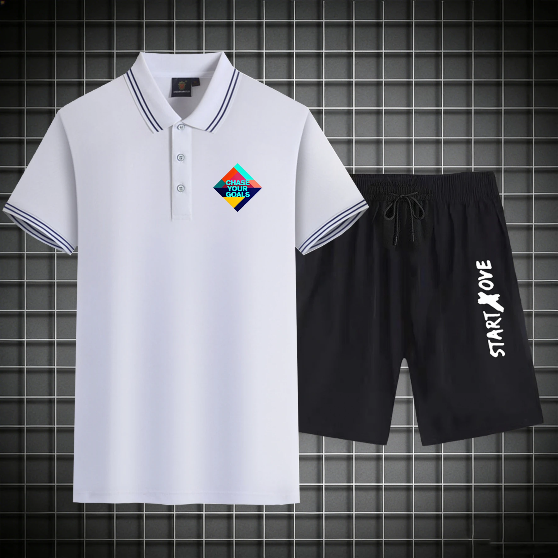

men's Polos sets 2026 Summer Suit for man Short sleeve Graphic men's suits men's chandals Polyester drip clothing Printed