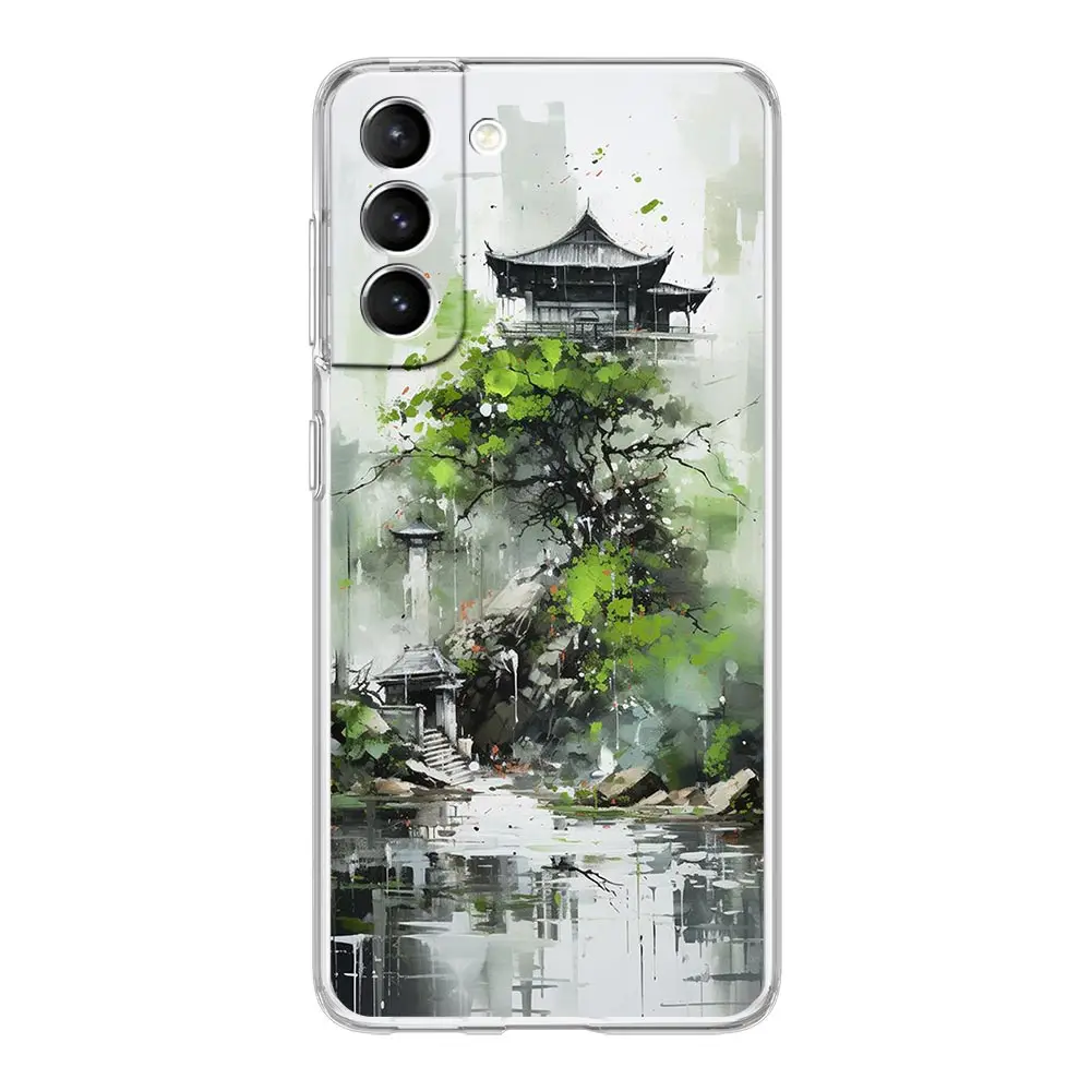 Ink and wash landscape painting Clear Phone Case For Samsung Galaxy S24 Plus S23 FE S22 S21 S20 Ultra 5G S10 S10E S9 S8 Cover