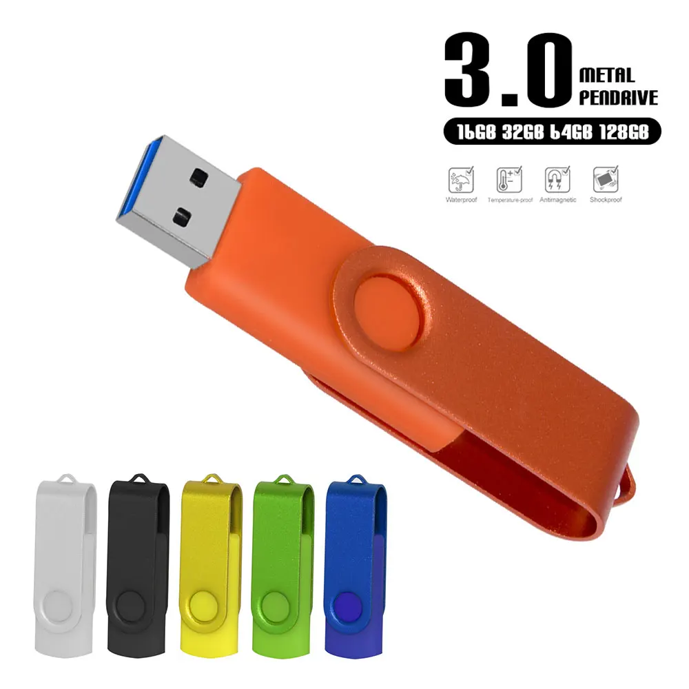 Plastic 8 colors Rotate USB 3.0 Flash Drives 8GB 16GB 32GB 64GB 128GB Pen drive Black Business gift USB stick For Laptop