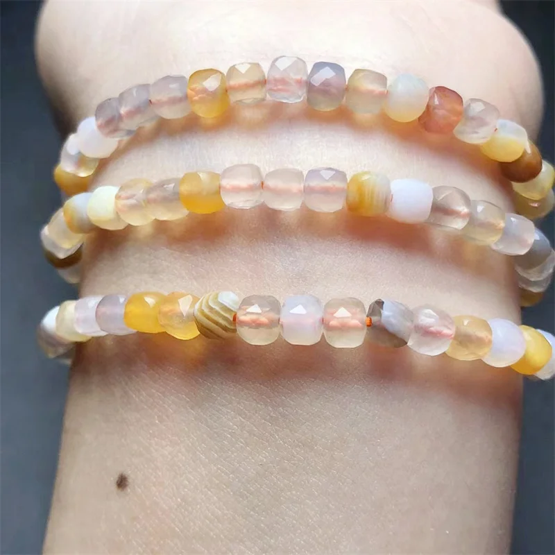 

Natural Agate Cube Bracelet Handmade Women Healing Gemstone Crystal Strand Bangles Lovers Girlfriend Jewelry Gift 1PCS