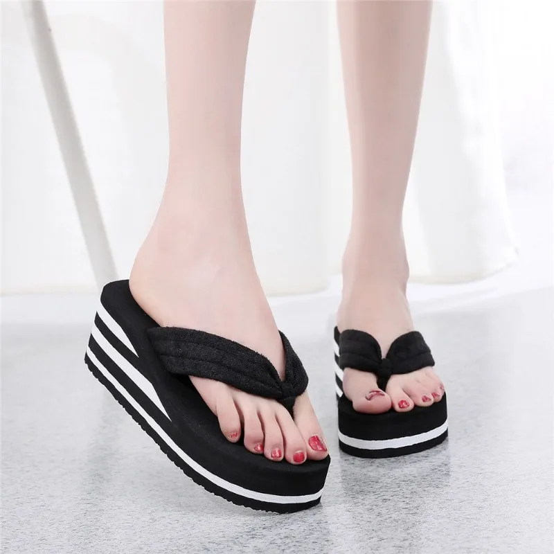 Platform Sandals Women Slipper High Heel Zapatillas Summer Shoes Fashion Wedges Slippers Black Pantufa Home Bathing Flip Flops