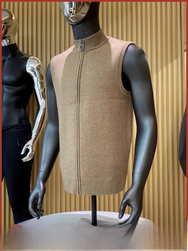 

00% вязаный свитер из чистой шерсти, жилет для мужчин, осень-зима, тонкая текстура, приятный для кожи, модный, тонкая молния, одежда...