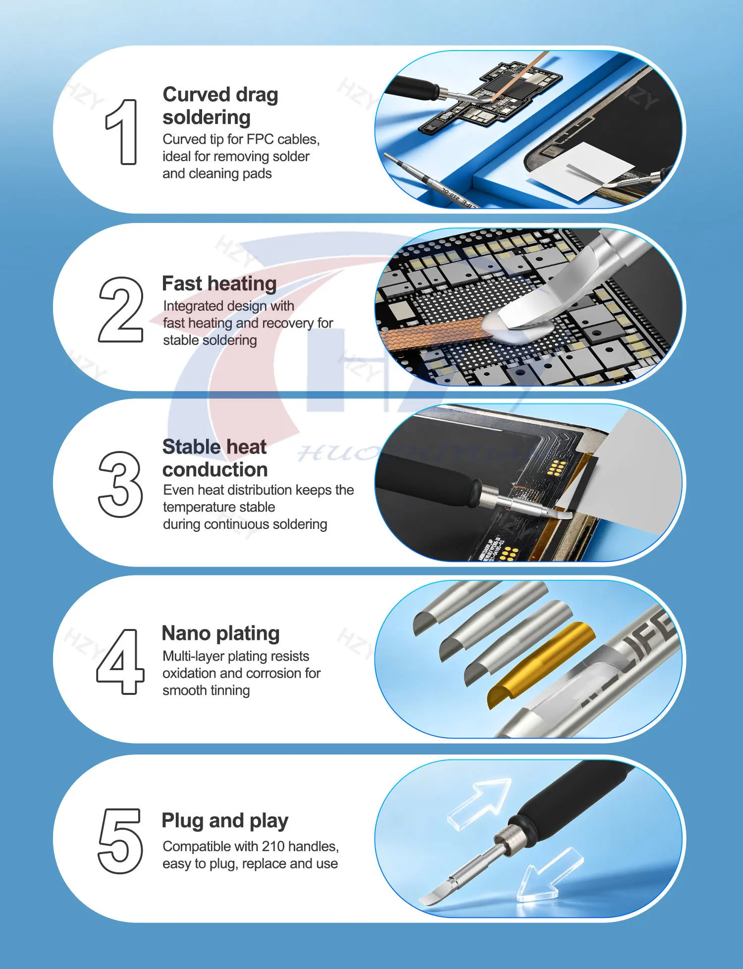 RELIFE 210‑OL Curved Soldering Tip for Drag Soldering Fast Heat‑up and Stable Temperature Compatible with T210 Handles