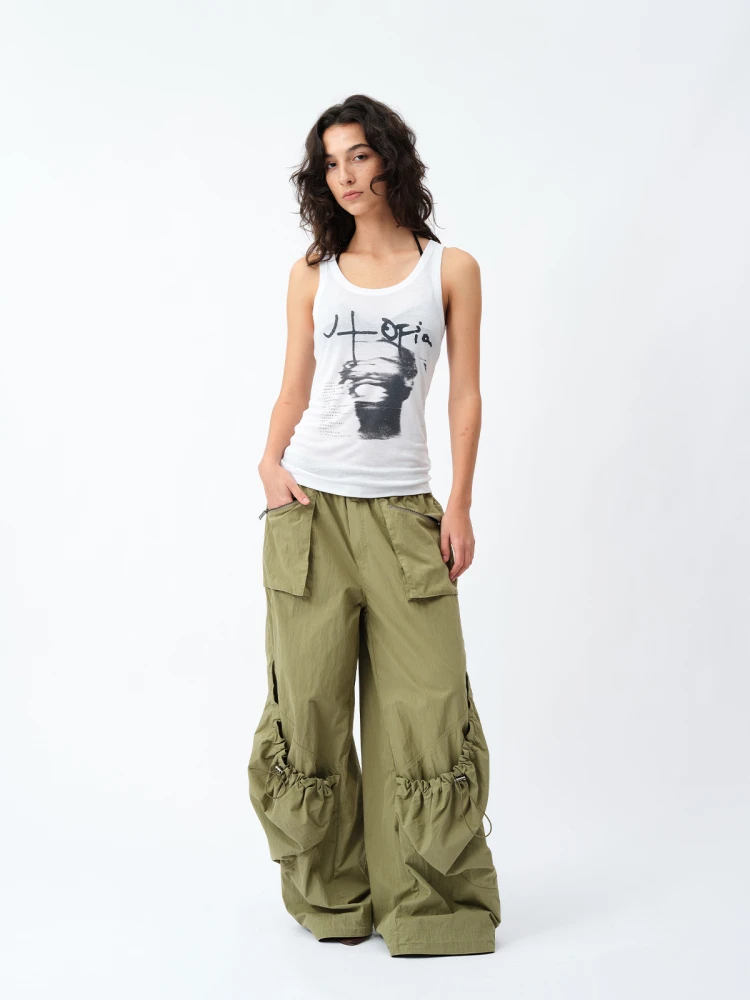 

Повседневные свободные женские рабочие брюки с разрезами и шнурком, уличный стиль, хлопковая смесь, лето 2025, модные широкие брюки