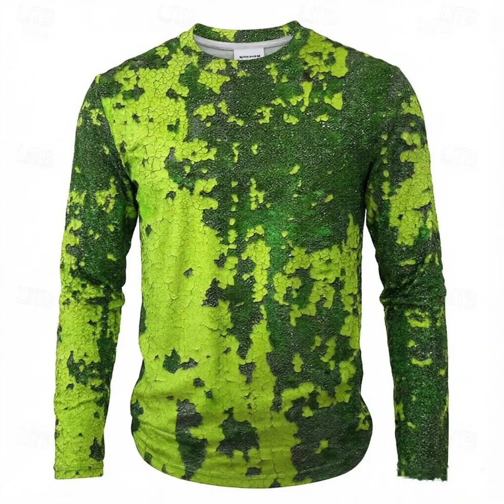 Men Long Sleeve T-Shirt Cracked Camo Texture 3D Print Crew Neck Outdoor Casual Tops