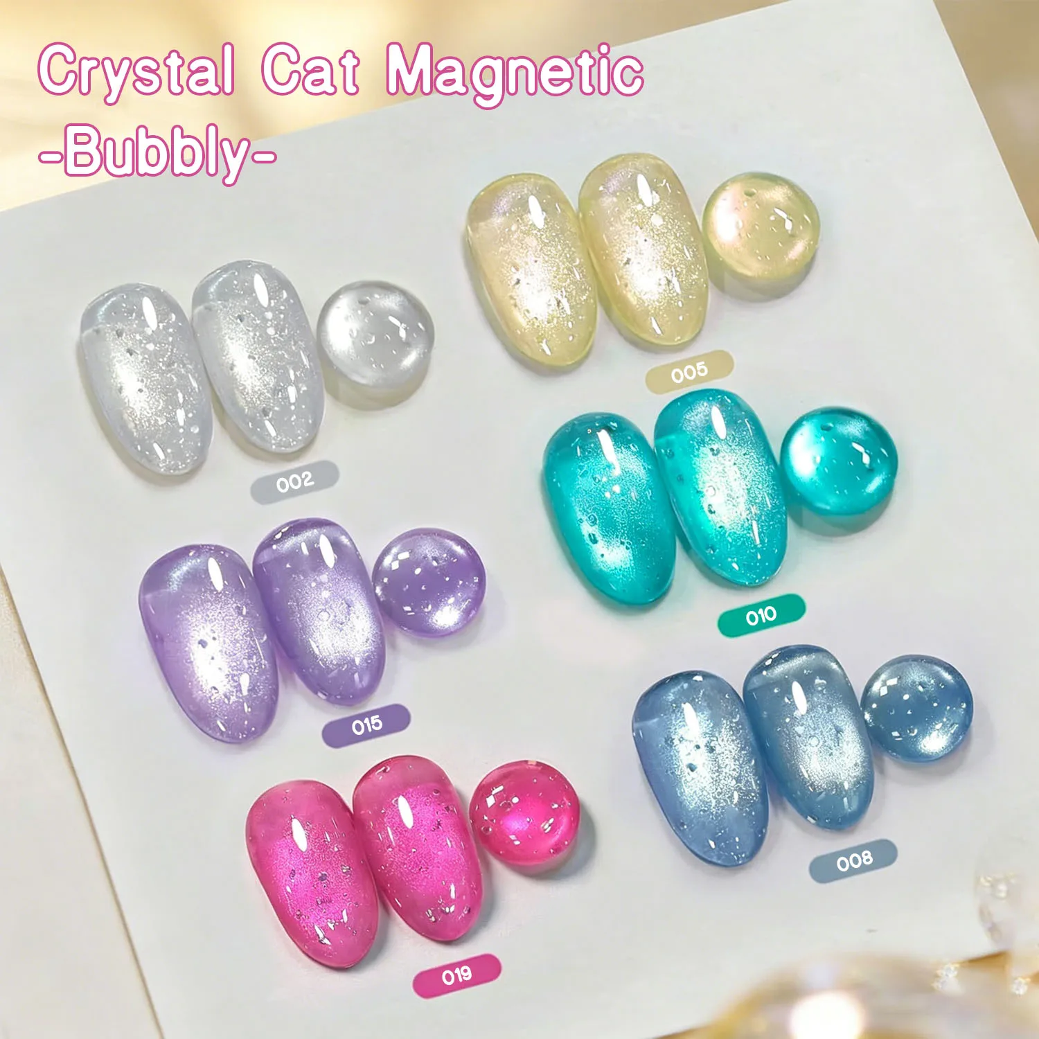 Mpow 1/6pcs Bubble Cat Eye Gel Polish Set Crystal Magnetic Effect with Shimmer Soak Off UV LED Semi Permanent Nail Art Kit