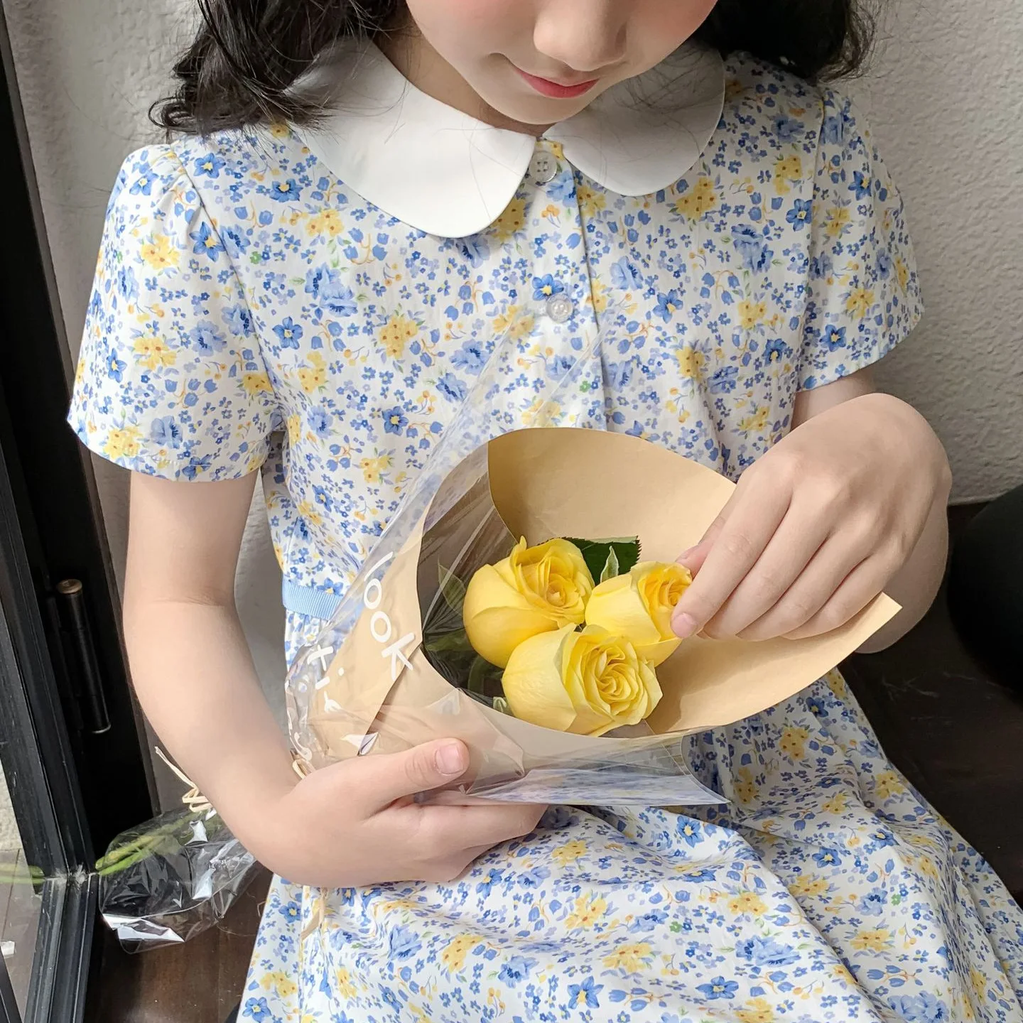 Girls' Dress  Summer New Japanese Blue Cute Sweet Children's Dress Cotton Korean Version Small Floral Doll Collar Princess Dress