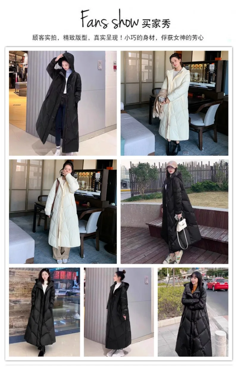 2026 Fashion Down Cotton-padded Jacket Women's Winter X-long Parkas Thicken Warm Top Hooded Coat Loose A-line Quilted Outerwear