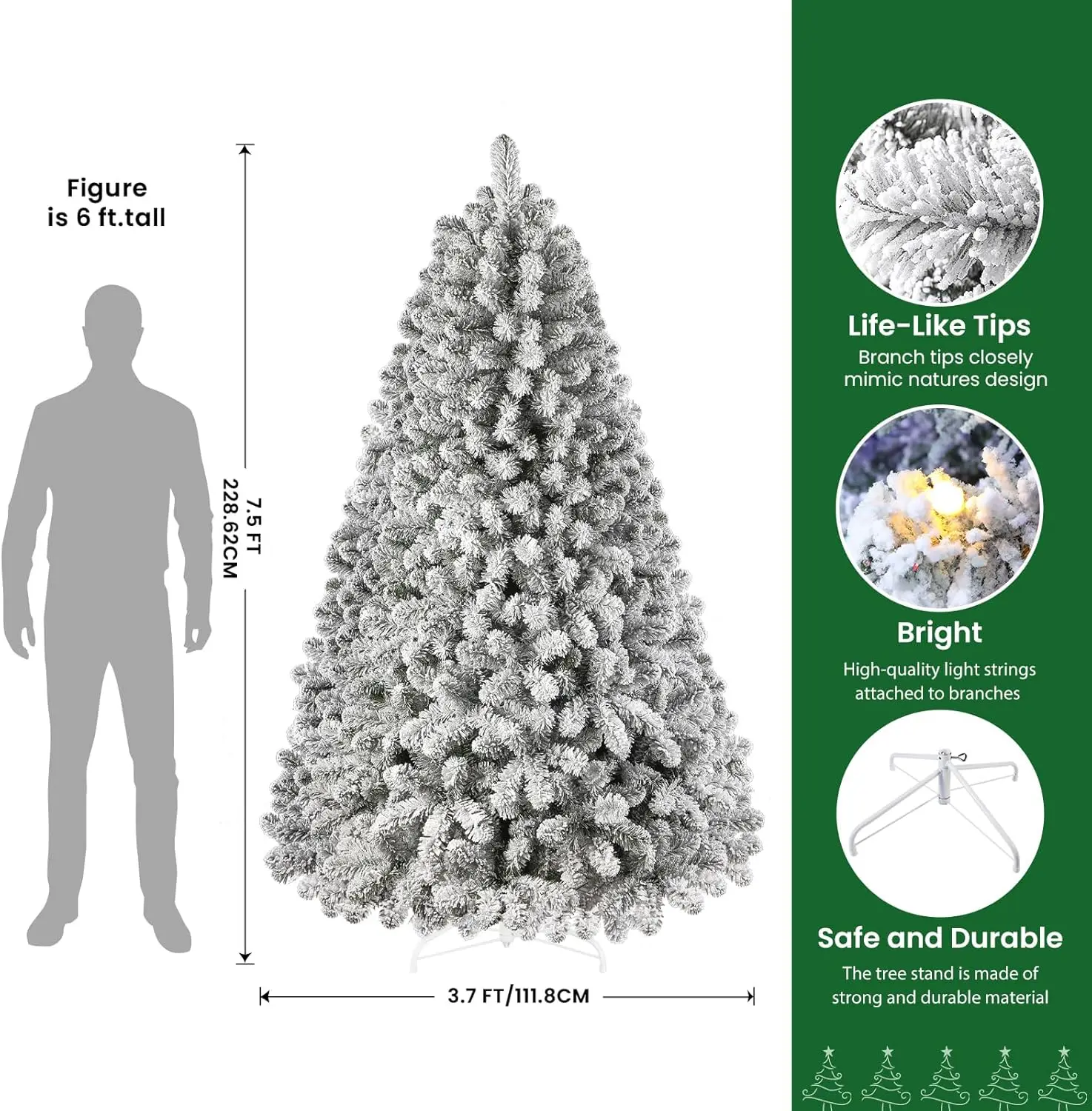 Prelit Snow Flocked Artificial Holiday Christmas Tree with Remote (Upgraded), 470 Pre-Lit Multi-Color RGB Lights