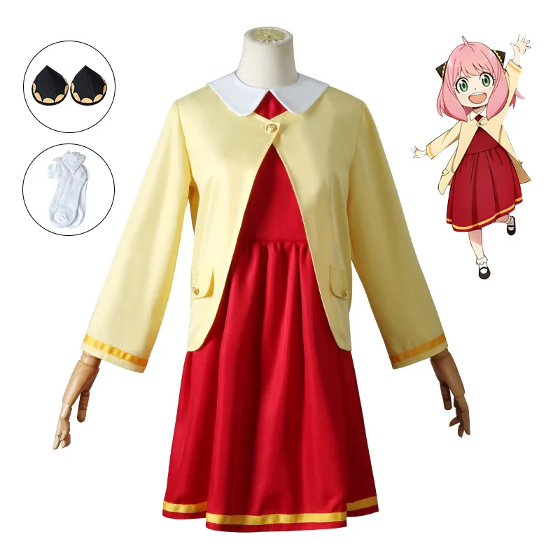 

Anime Spy × Family Anya Forger Cosplay Costume Adult Kids Dresses Suit Halloween Carnival Woman Girls Dress Coat Stockings Headg