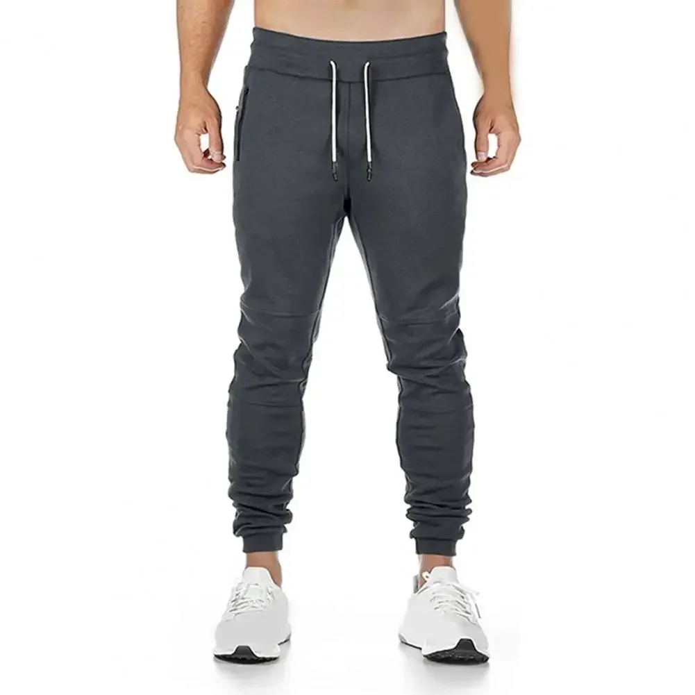 Mens Casual Pants Fitness Men drawstring tights zipper pocket Sportswear Tracksuit Bottoms Skinny Sweatpants Trousers