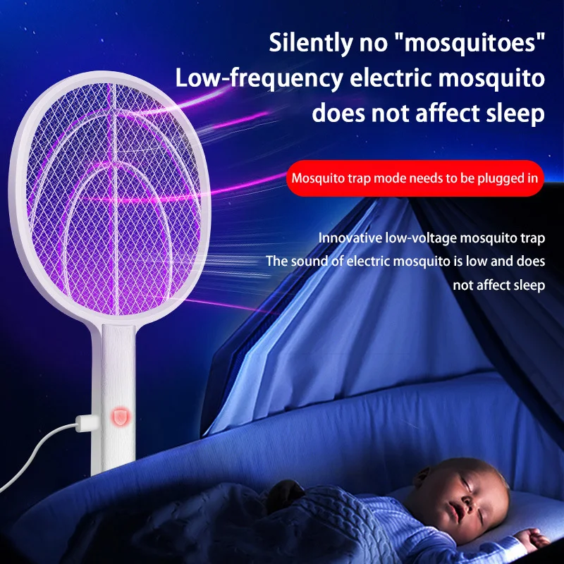 Potente matamoscas eléctrico, recargable por USB, para el hogar y al aire libre, raqueta antimosquitos multifuncional, suministros para el Control de plagas
