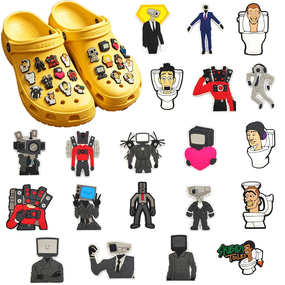 

20 шт. популярных мультяшных фигурок Toilet Man vs Monitoring Male, ПВХ-аксессуары для обуви, съемные элементы для творчества своими руками, подарки
