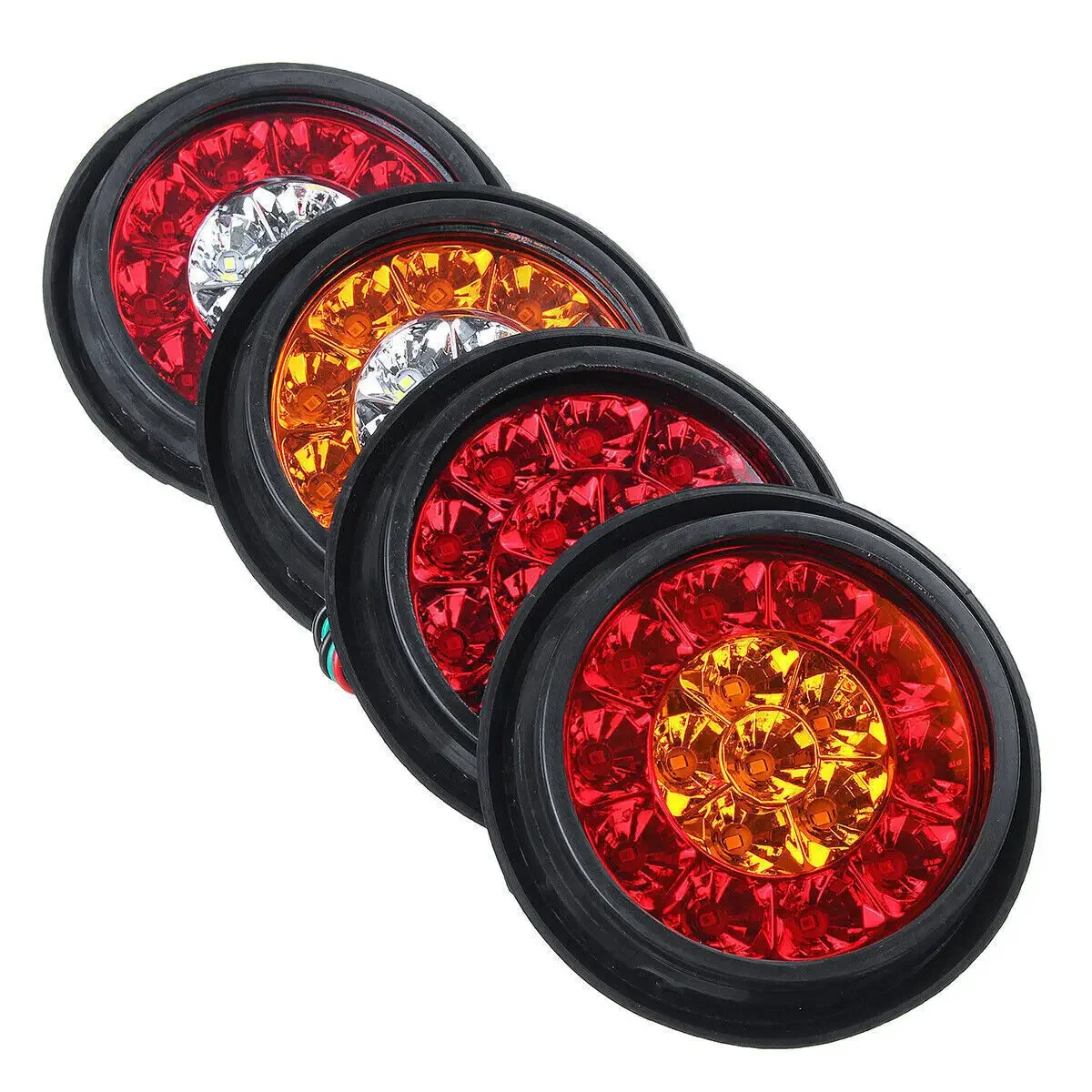 Pair 12V 24V 16 LED 4 Inch Round Rear Tail Light Brake Stop Side Marker Turn Singal Warning Indicator Truck Trailer RV Tractor