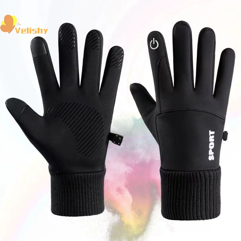 Guantes de lana cálidos con dedos completos para hombre, resistentes al agua, para ciclismo, deportes al aire libre, correr, motocicleta, esquí, pantalla táctil