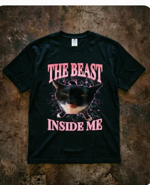 The Beast Inside Me Funny Cat Meme T Shirt for Man Woman Summer Harajuku Vintage T-shirts Unisex Casual Oversized Cotton T-shirt