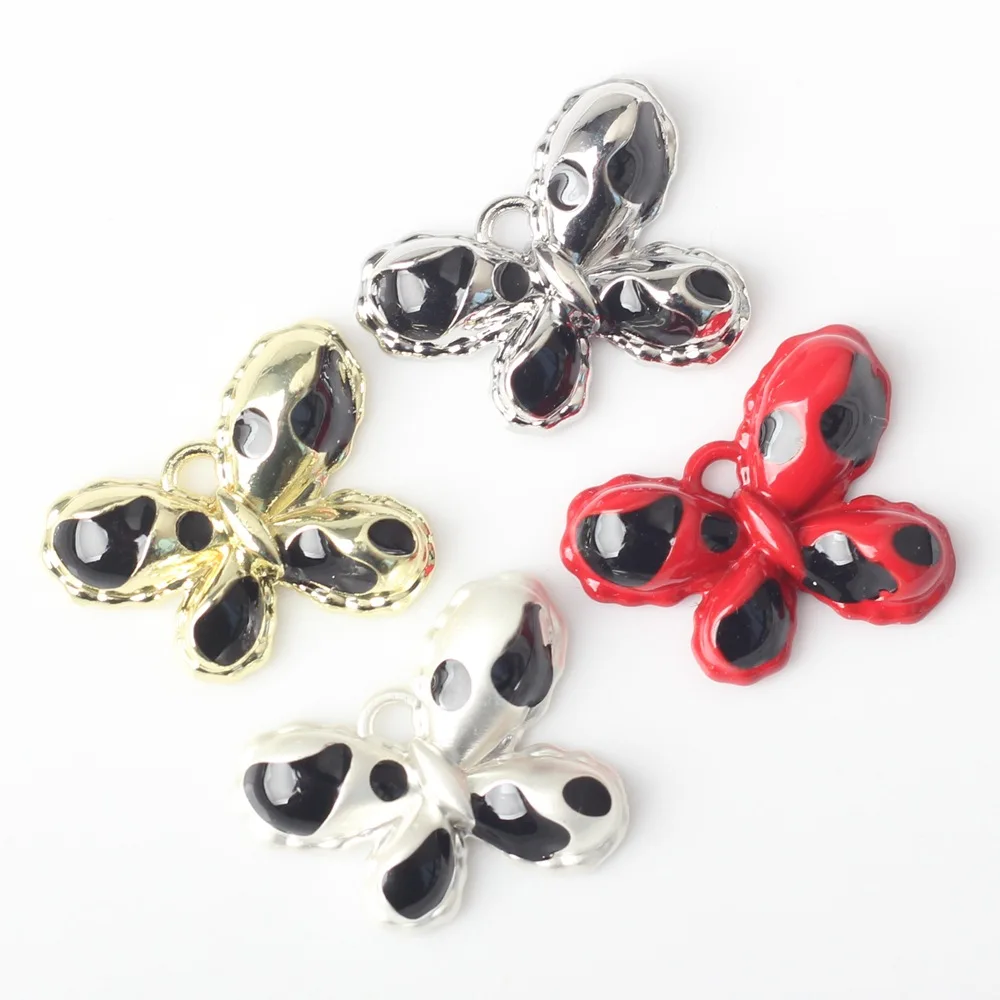 

Polka Dots Style Enamel Alloy Butterfly Jewelry Charms Trendy Necklace Bracelet Earring Ornament Metal Pendants 15*19mm 40pcs