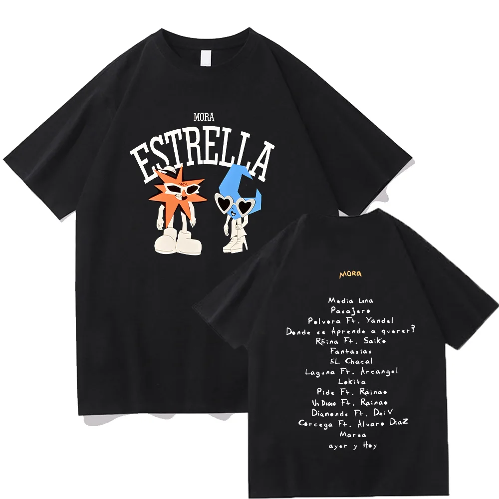 Camiseta Gráfica de Doble Cara Mora Estrella y Media Luna, Camiseta de Rapero Mora, Camisetas de Algodón para Hombre y Mujer, Estilo Urbano, Manga Corta