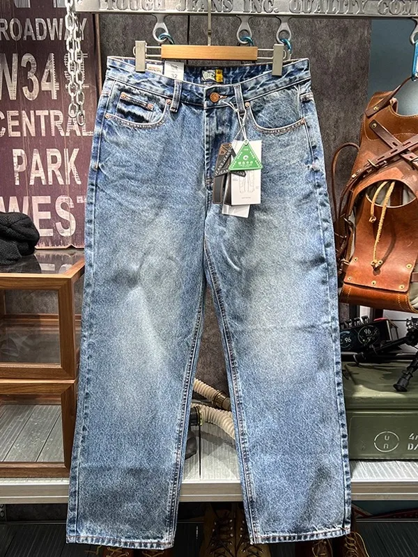 Indigo Dyed Amekaji American Vintage Casual Heavyweight Washed Denim Jeans for Men 2025 Autumn Classic Straight Loose Fit Pants