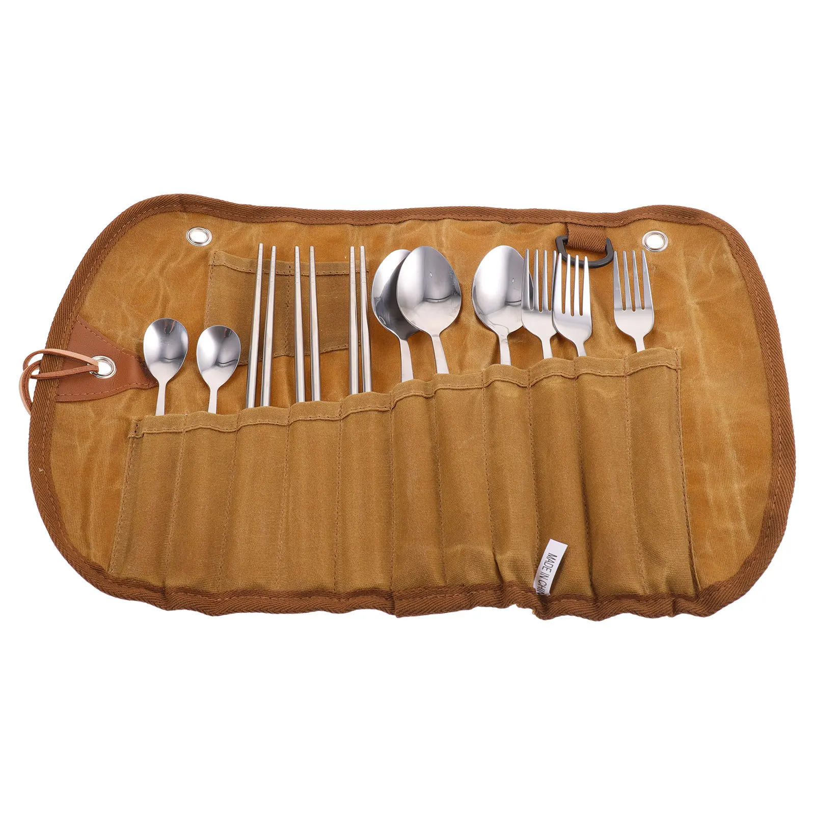 مجموعة واحدة من أدوات المائدة للتخييم، حقيبة أواني طعام مدمجة، مقصورات مدمجة لسهولة التخزين والأنشطة الخارجية والسفر والمطبخ