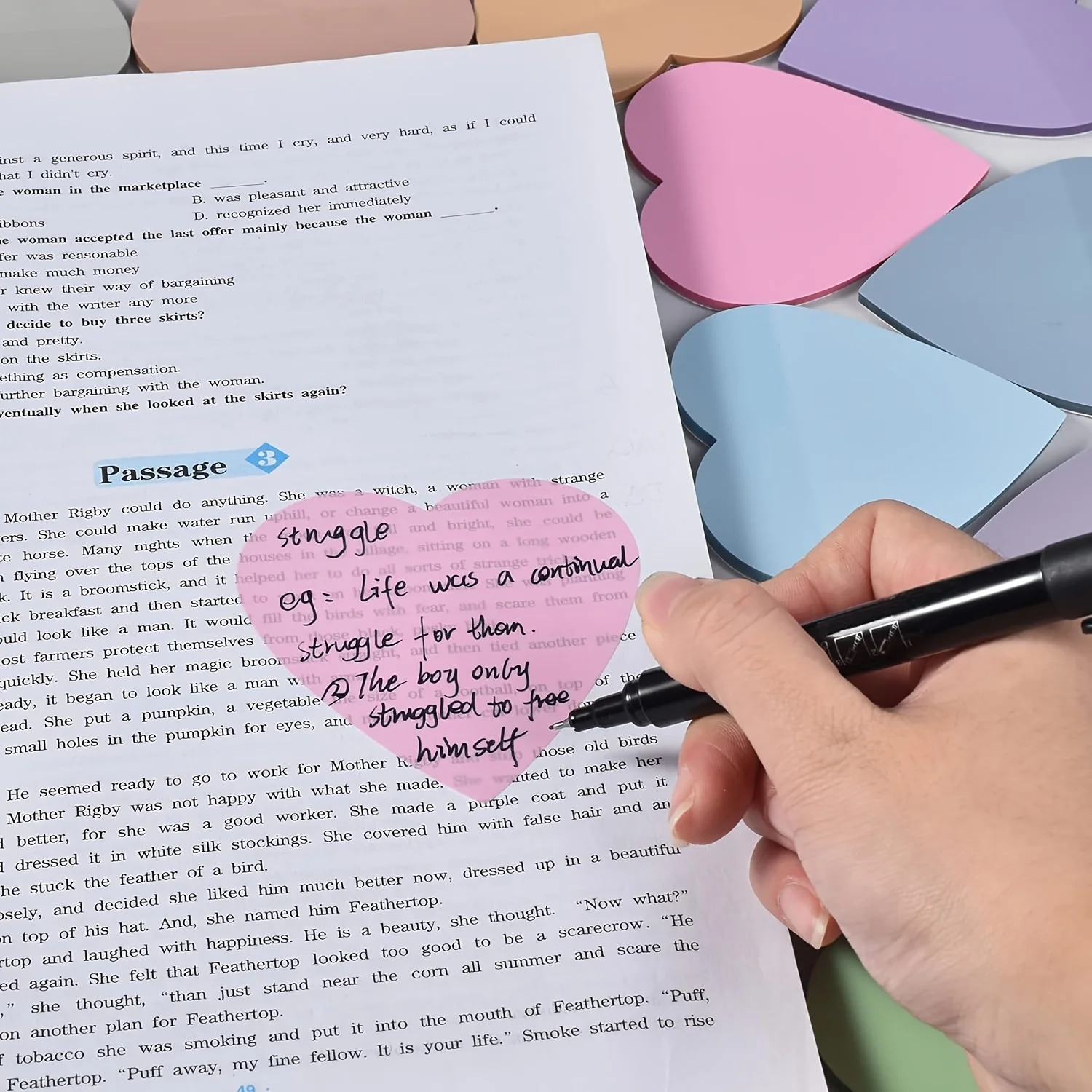 5 Packungen (insgesamt 100 Blatt) Herzförmige Haftnotizen in zufälligen Farben, rückstandsfreie Notizblöcke in zufälligen Farben für Schule, Büro und den täglichen Gebrauch.
