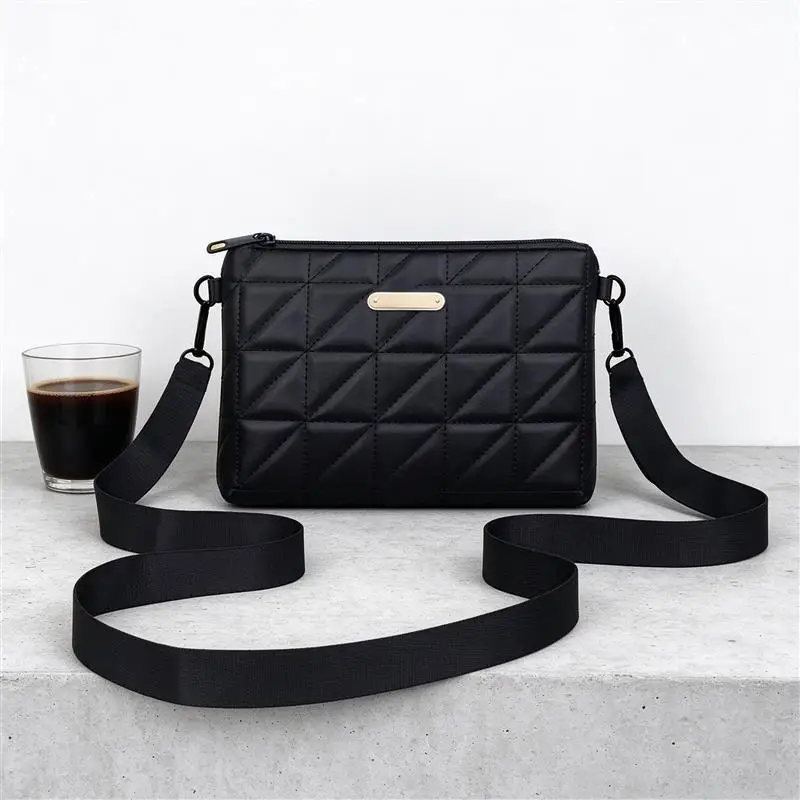 Trendy Women Quilted Crossbody Bag Lightweight Nylon Shoulder Purse Adjustable Wide Strap Daily Shopping Handbag