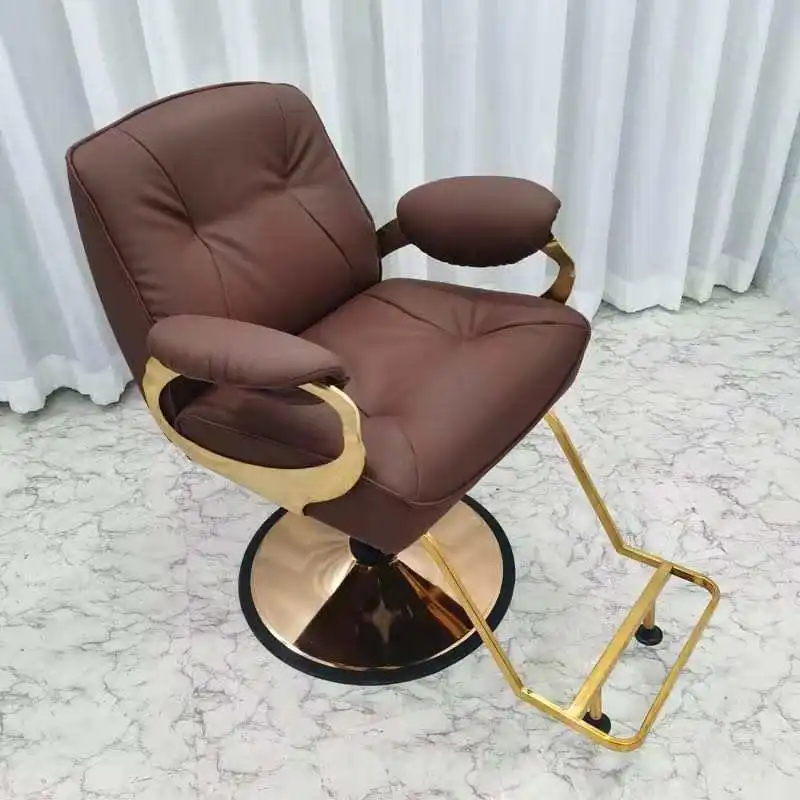 Brown Small Gold Stainless Steel Base Barber Chair Customizable Color LOGO Salon Chair For Barber Shop