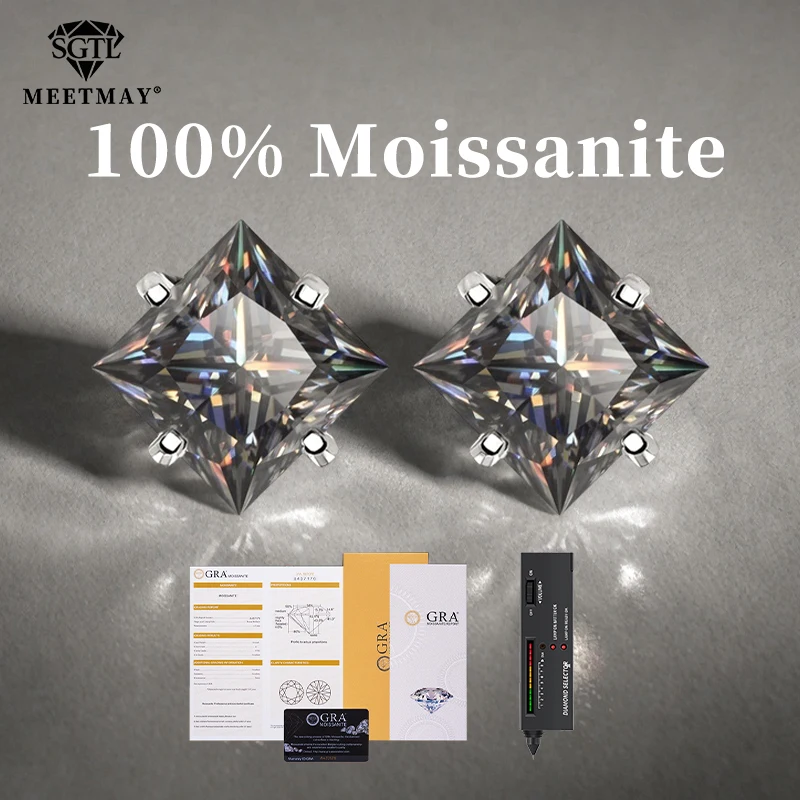 

S925 sterling silver inset Gray princess cut GRA Moissanite earrings for women fine jewelry simple fashion daily wear gifts