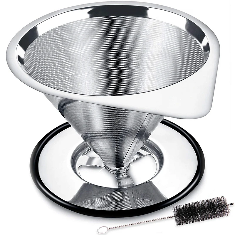 

Pour Over Coffee Dripper Stainless Steel LHS Slow Drip Coffee Filter Metal Cone Paperless Reusable Single Cup Coffee Maker