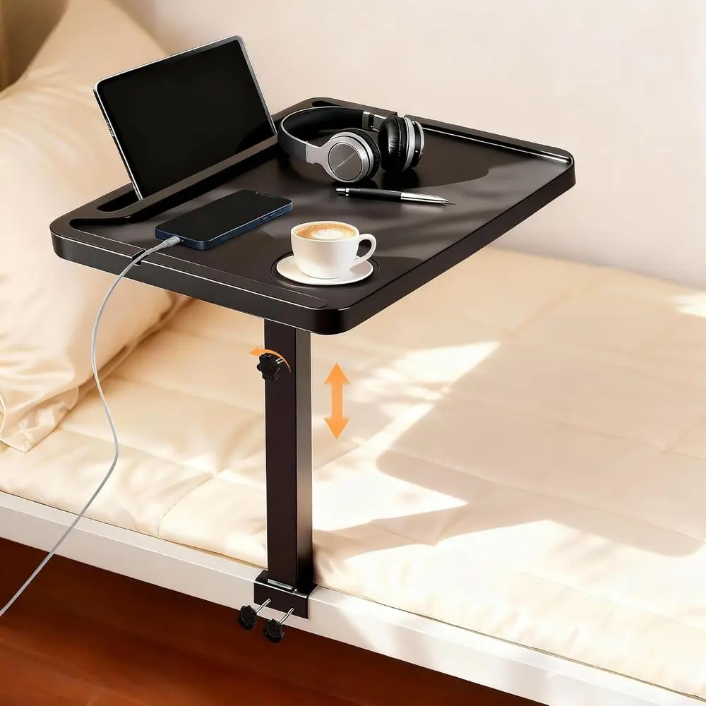 

Adjustable Dorm Shelving System with Bamboo Side Table and Metal Pole for College Bunk Beds nightstands for bedroom bedside