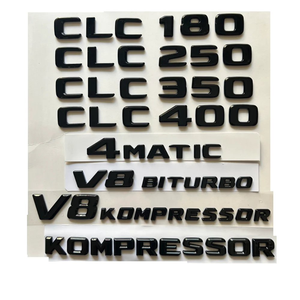 Letras e Símbolos Pretos Brilhantes CL203 Coupe CLC160 CLC180 CLC200 CLC220 CLC230 CLC350 KOMPRESSOR