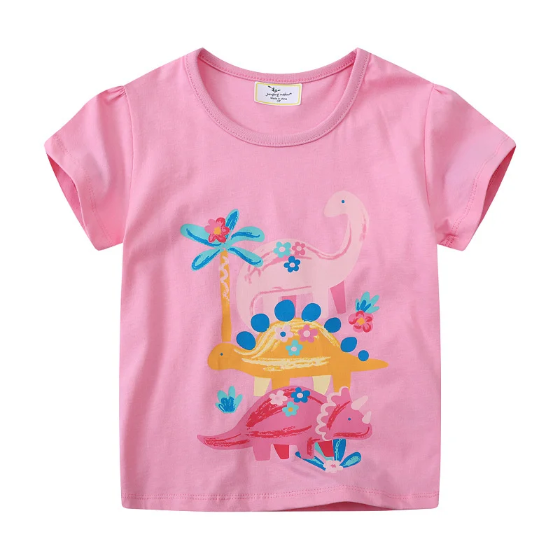 

Jumping Meters 2-7T O-neck Dinosaurs 100% Cotton Baby Girls Tees Cotton Summer Toddler Clothes Kids Tops Children's Tshirts
