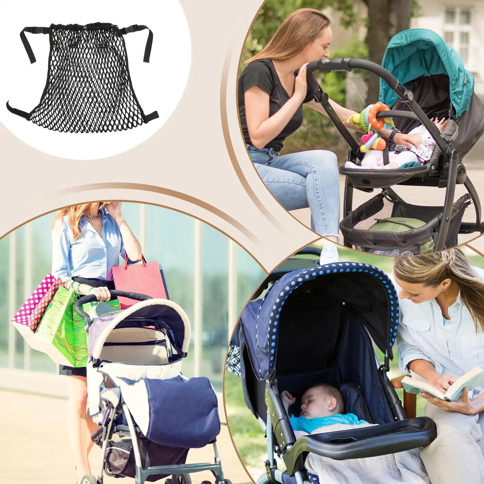 

Stroller Bag Organizer Polyester Net Mesh Storage Bag Adjustable Pushchair Mesh Pocket Snack Container For Outdoor Walks Diaper