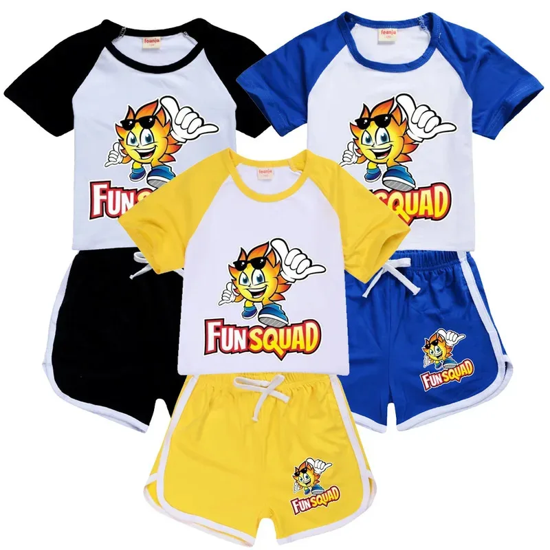 Пижамный комплект Fun Squad, летняя детская футболка с короткими рукавами, одежда для сна, пижамы с героями мультфильмов, детский костюм Funsquad, одежда