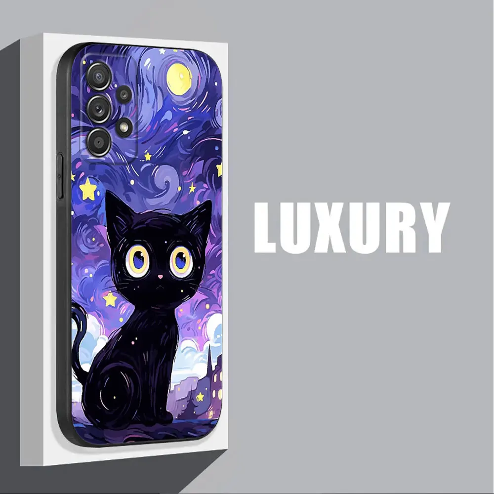 Cat Van Gogh Starry Sky For Samsung Galaxy A55 Case A54 A52S A53 5G A51 A34 A35 A33 A32 A50 A72 A71 A30 A7 2018 Cases Soft Cover