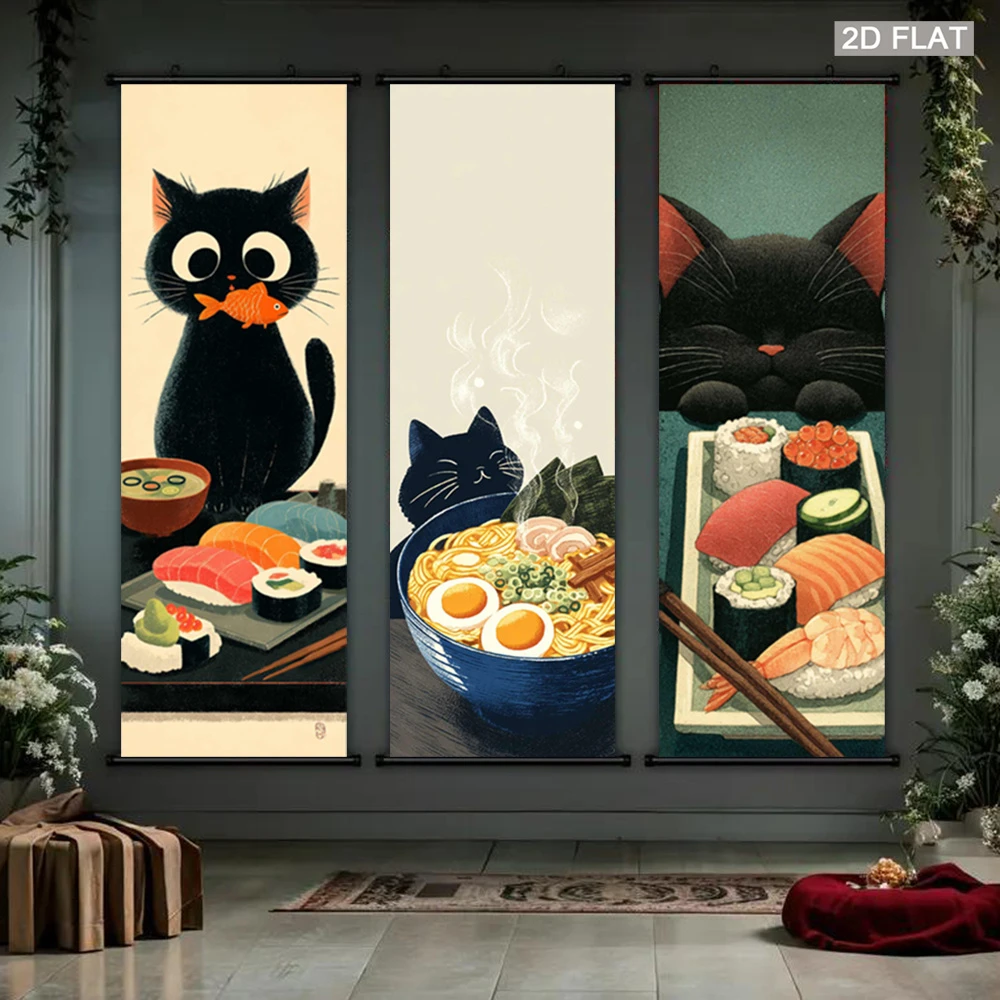 Wall Scroll Tapestry - Cartoon Black Cat Wall Scroll Tapestry,