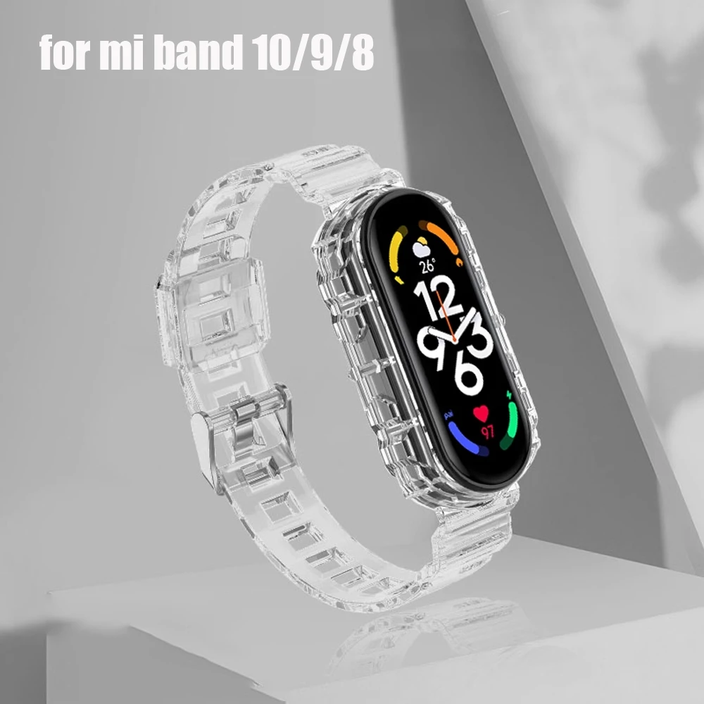 حزام شفاف + حافظة لهاتف Xiaomi mi band 10 9 8 nfc miband حزام بديل للمعصم سوار ساعة correa mi band 10 2026