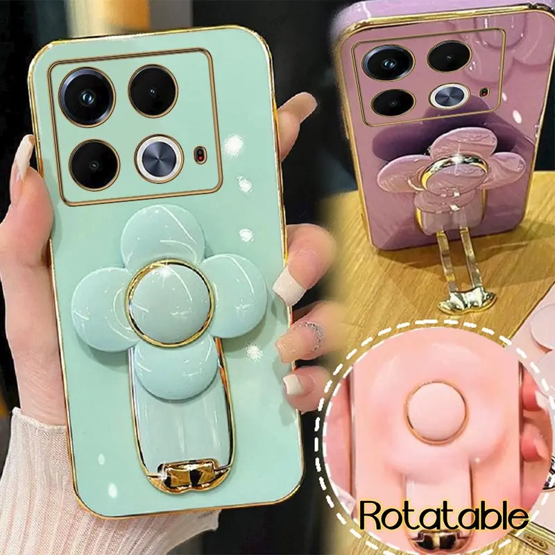 Note40 Flower Windmill Electroplated Phone Holder Case For Infinix Note 40 Shatterproof Protection Infinix Note 40Pro Back Cover