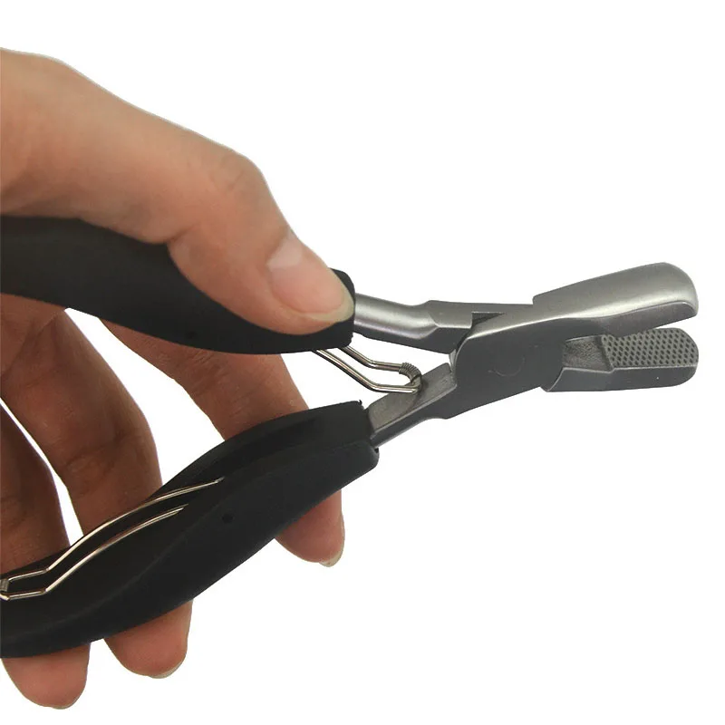 1PC Black Flat Shape Pliers with Small Grooves Pre-Bonded Hair Extension Clamp for Professional Hairdressing Tools