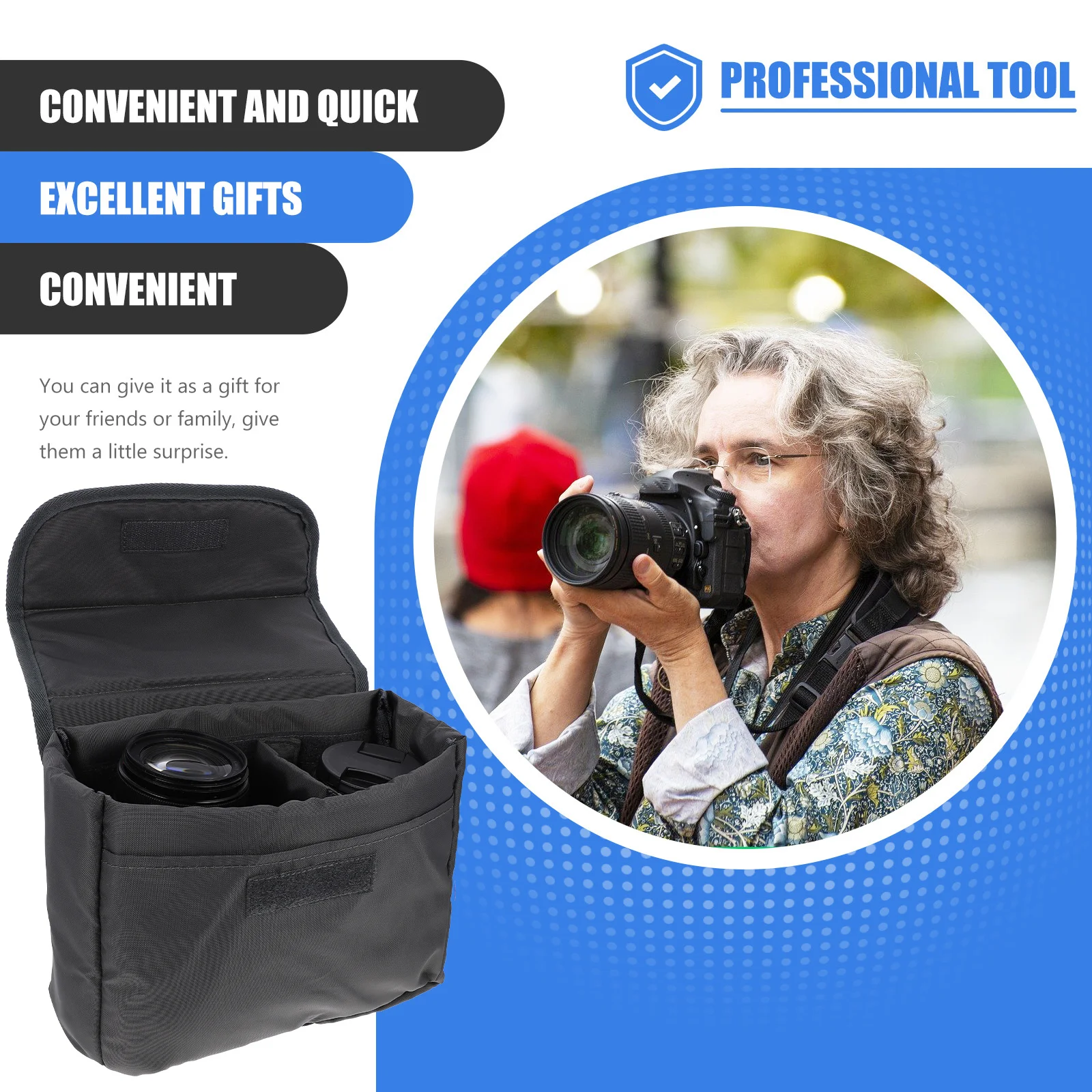 

Nylon Camera Bag Portable Protective Case Foldable Camera Insert Bag for Backpack Travel Photography Lens Case