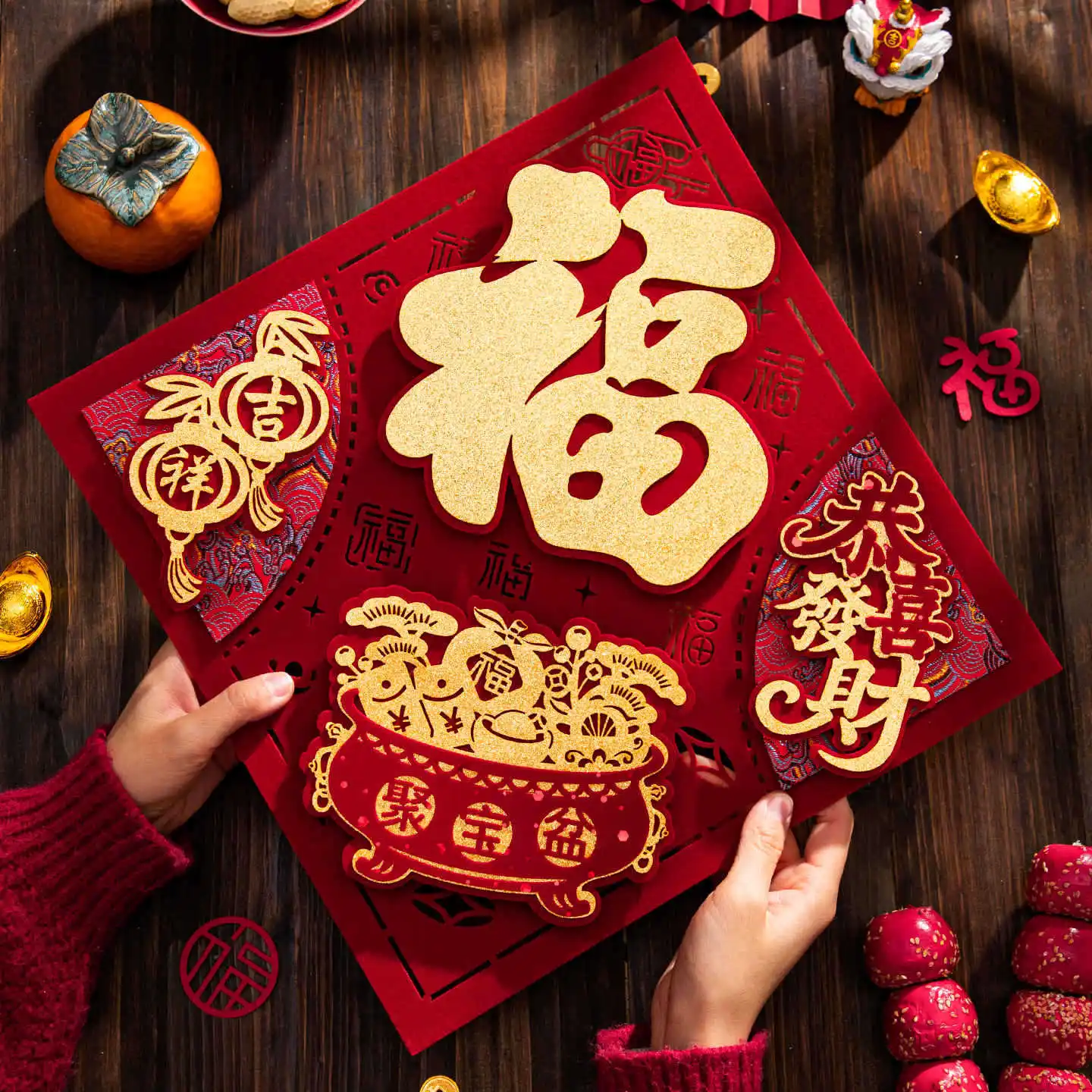 

Fuzi Door Decal 2026 Year of the Horse Felt Fabric 3D Zodiac Fuzi Chinese New Year Painting