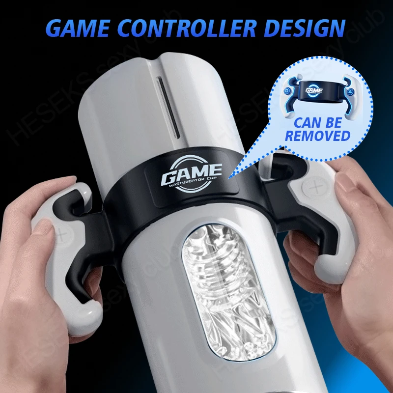 HESEKS Game Cup Male Masturbation device Auto Jerking Sex Machine with Handle Automatic Male Telescopicing Vibrating Masturbator