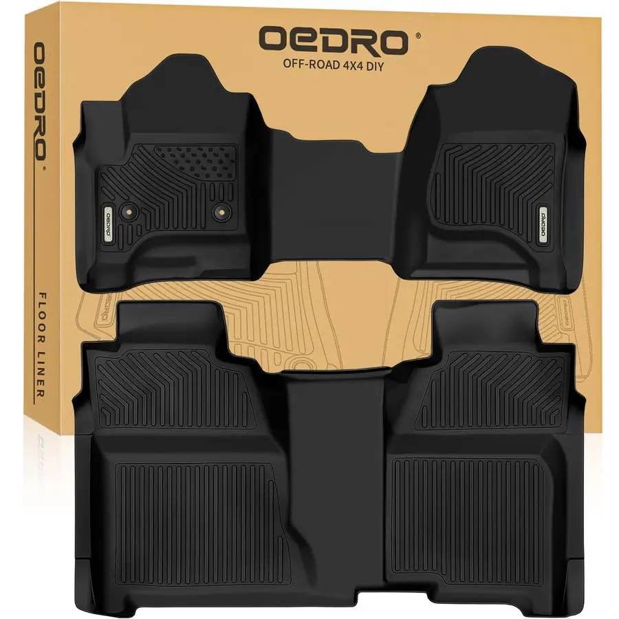 

Floor Mats Fit for 20142018 Silverado Sierra 1500, 20152019 2500HD 3500HD Crew Cab, with 1st Row Bench Seat, Black TPE AllWeathe