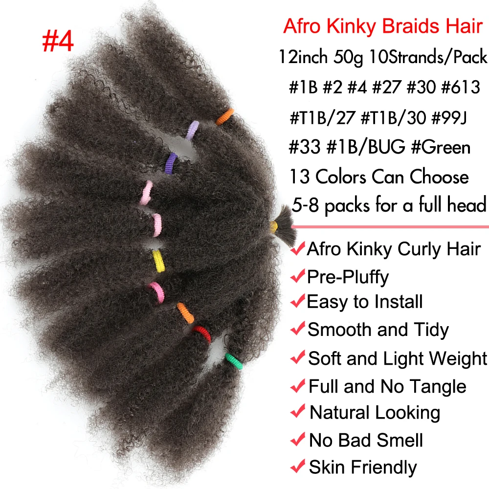 12inch Afro Kinky Twists Hair Bulk #4 Marley Twists Braiding Hair Synthetic Soft Kinky Curly Hair Extensions For Women & Girls