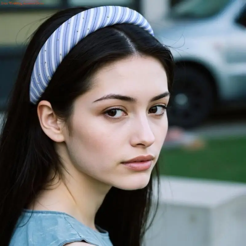 G92D Fashionable Hair Band Blue Stripe Pattern Sponge Filled Comfortable to Use