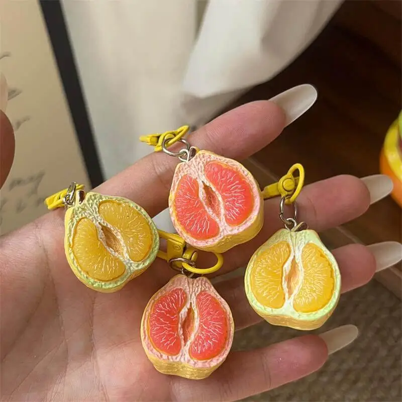Cute 3D Simulated Lemon Grapefruit Slice Keychain: Realistic Detail Backpack Pendant Accessory Gifts