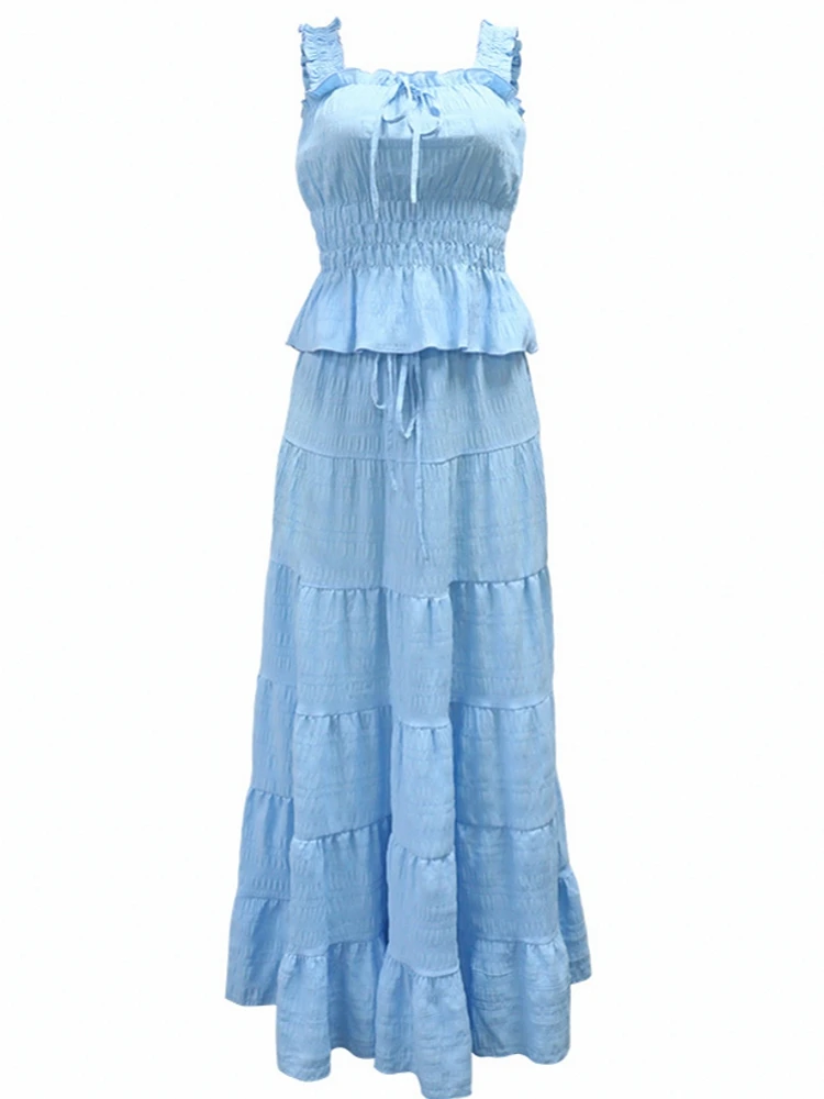 

2 Piece Sets Tops And Skirt Elegant Women Sleeveless Sexy Long Maxi Dress Fashion Evening Ladies Street Party Vestidos Summer