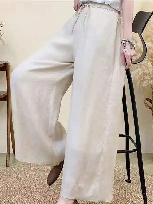 

Summer 2025 High Waist Wide Leg Pants Loose Casual Trousers Double Layer Diagonal Stripe Large Size Women's Artistic Retro Pants